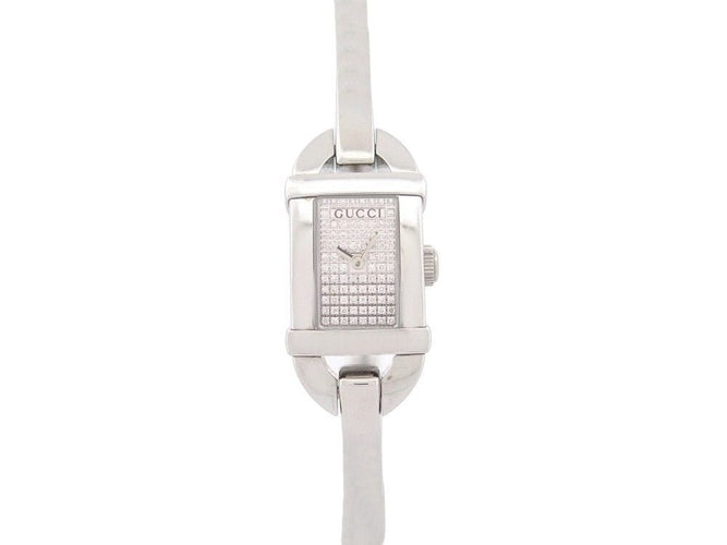 Montre montre GUCCI bamboo diamants quartz acier palladie 58 Facettes 256725