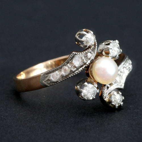 Bague Bague ancienne or jaune perle et diamants "Bouton Précieux" 58 Facettes