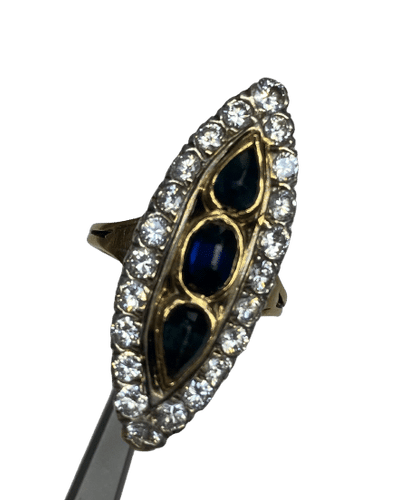 Bague 60 BAGUE ANCIENNE MARQUISE TRILOGIE DE SAPHIRS ET DIAMANTS 58 Facettes