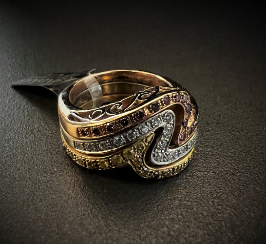 Bague Bague bandeau diamants FANCY roses, jaunes et blancs 58 Facettes