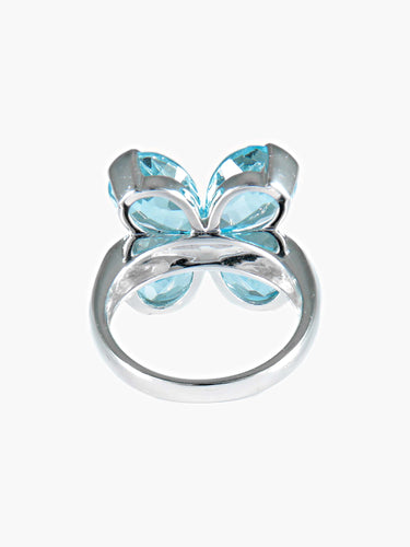 Bague 52 Bague Trèfle à quatre feuilles Topazes bleues 58 Facettes