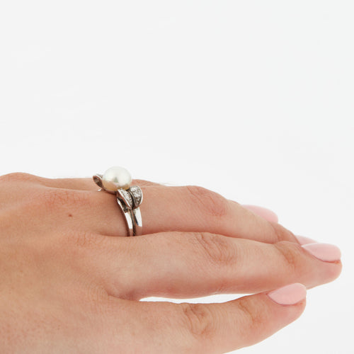 Bague 52 Bague Or blanc Platine Diamants Perle 58 Facettes REF 10202/12