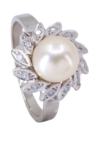 Bague BAGUE MODERNE PERLE ET DIAMANTS 58 Facettes 074411