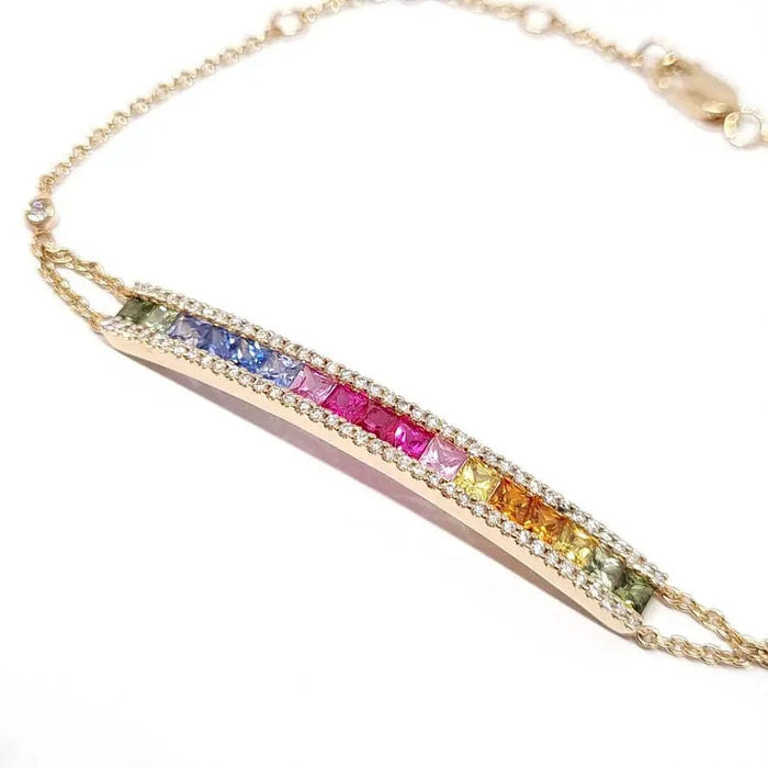 Bracelet Bracelet barrette saphirs multicolores diamants or rose 58 Facettes
