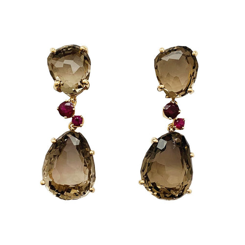 Boucles d'oreilles Boucles d'oreilles Pomellato "Bahia" or rose, quartz fumé et rubis. 58 Facettes 31034