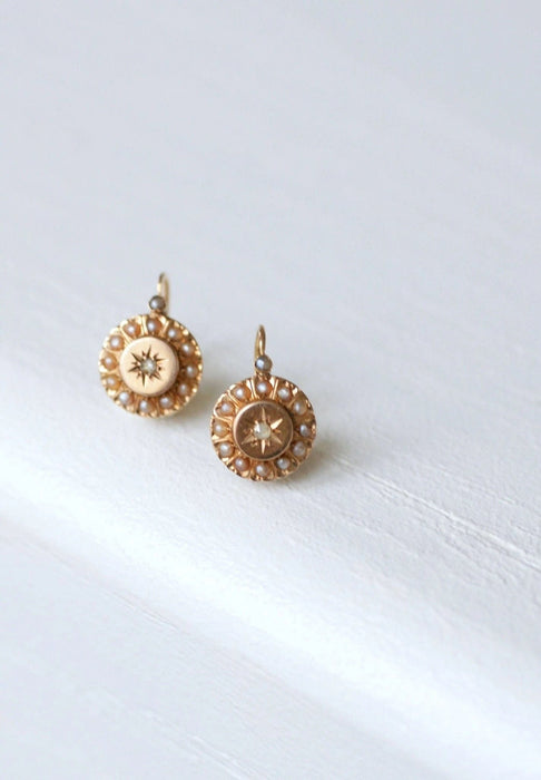 Boucles d'oreilles Dormeuses or rose, diamant et perles 58 Facettes