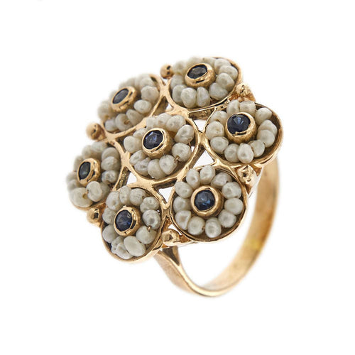Bague 54 Bague Fleur saphirs et perles 58 Facettes 28692