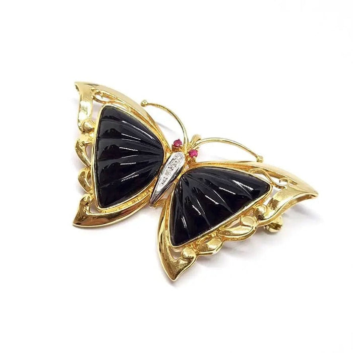 Broche Broche/pendentif papillon Rubis, Diamants et Onyx 58 Facettes