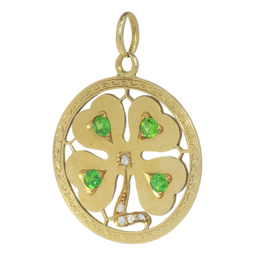 Pendentif Pendentif trèfle à quatre feuilles Art déco Grenats démantoïdes Diamants 58 Facettes 23102-0011