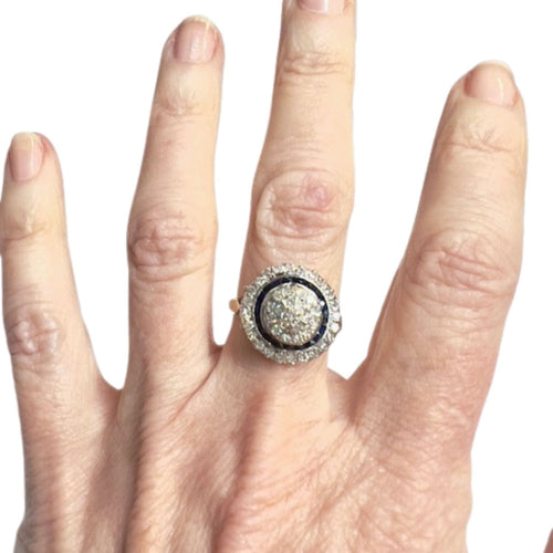 Bague 53 Bague de style Art Déco d'époque 1940-45 en platine, diamants et saphirs 58 Facettes Q214A (703)