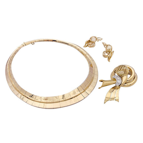 Collier Demi-parure vintage transformable, or rose, platine et diamants. 58 Facettes 33514/33515