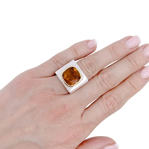 Bague 49 Bague vintage or blanc, or jaune et citrine. 58 Facettes 32494
