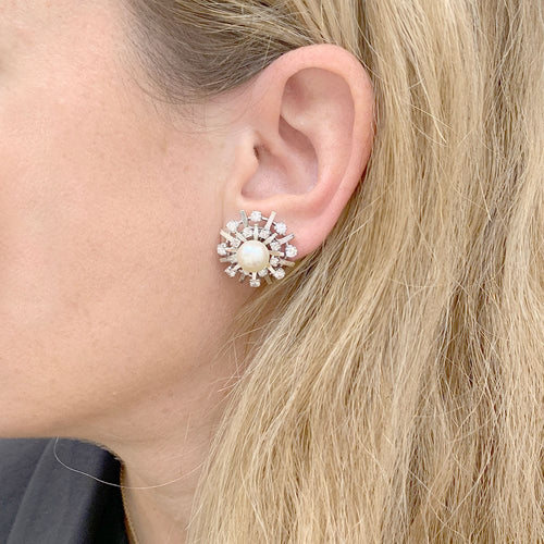 Boucles d'oreilles Boucles d'oreilles vintage or blanc, diamants, perles. 58 Facettes 32120