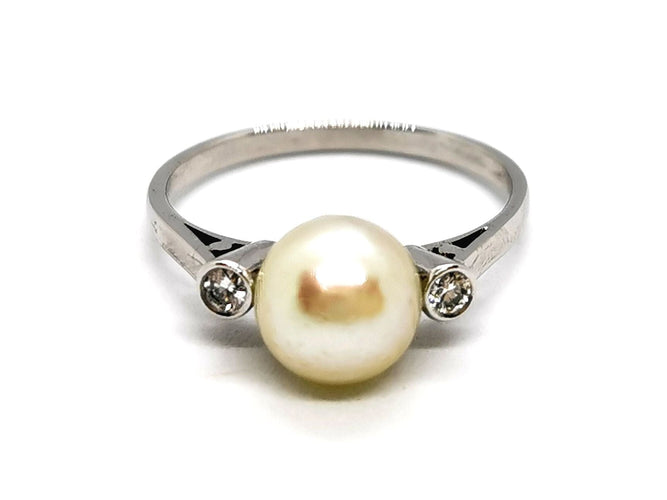 Bague 57 Bague Or blanc Perle 58 Facettes 1091909CD