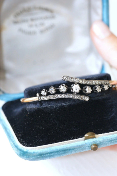 Bracelet Bracelet jonc diamants sur or rose et argent 58 Facettes