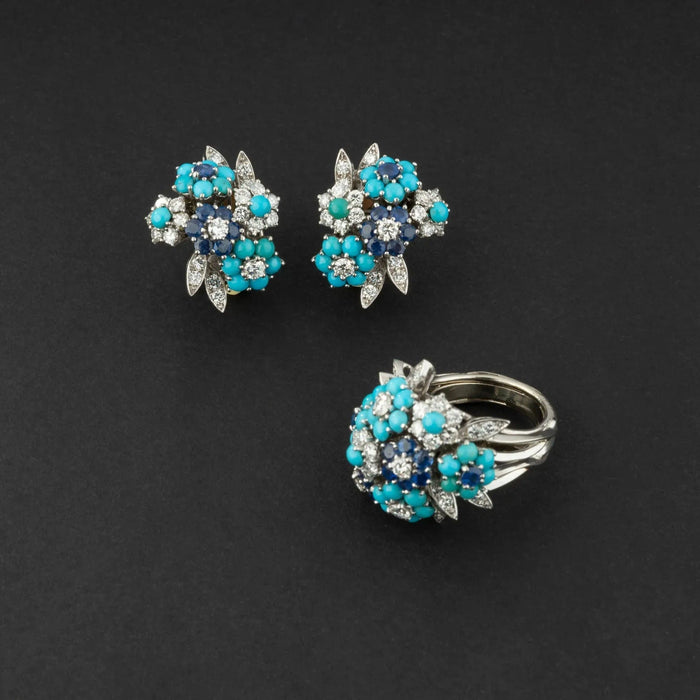 Bague Bague Alfred HANNE diamants, turquoises & saphirs 58 Facettes