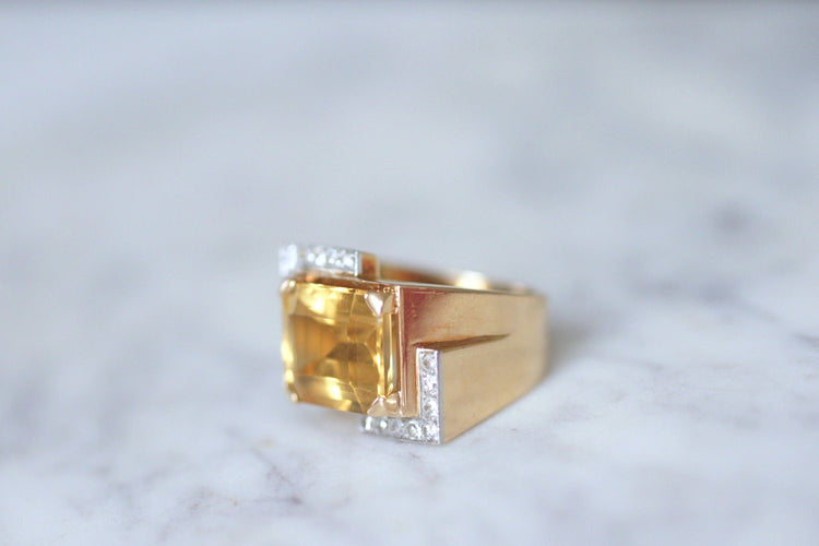 Bague Bague Tank citrine & diamants sur or rose 58 Facettes