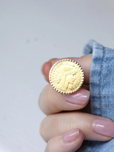 Bague Bague pièce Marianne 10 Francs en or jaune 58 Facettes