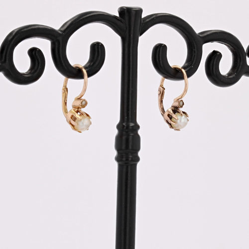 Boucles d'oreilles Petites dormeuses anciennes or rose perles fines 58 Facettes 19-020C