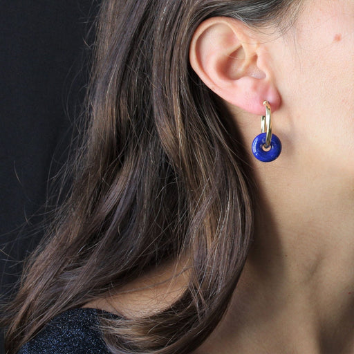 Boucles d'oreilles Boucles d'oreilles créoles or et disques de lapis lazuli 58 Facettes CVBO4