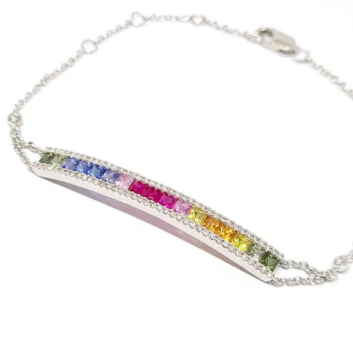 Bracelet Bracelet barrette saphirs multicolores diamants or blanc 58 Facettes