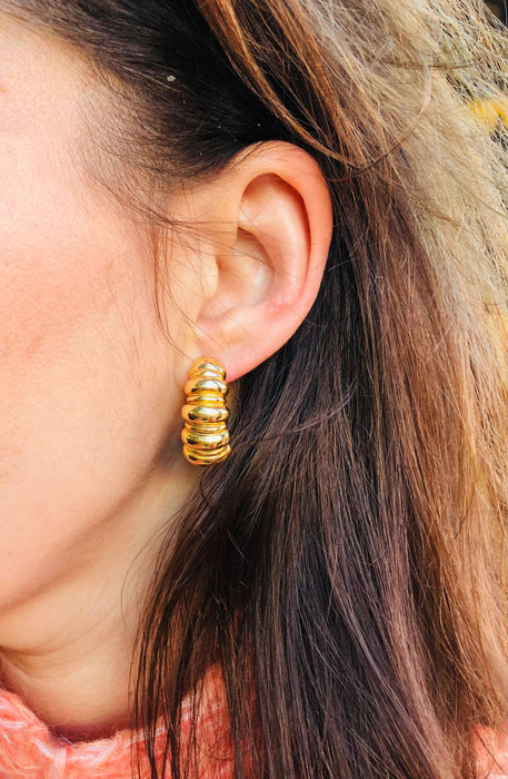 Boucles d'oreilles Créoles en or jaune godronnée Chimento 58 Facettes
