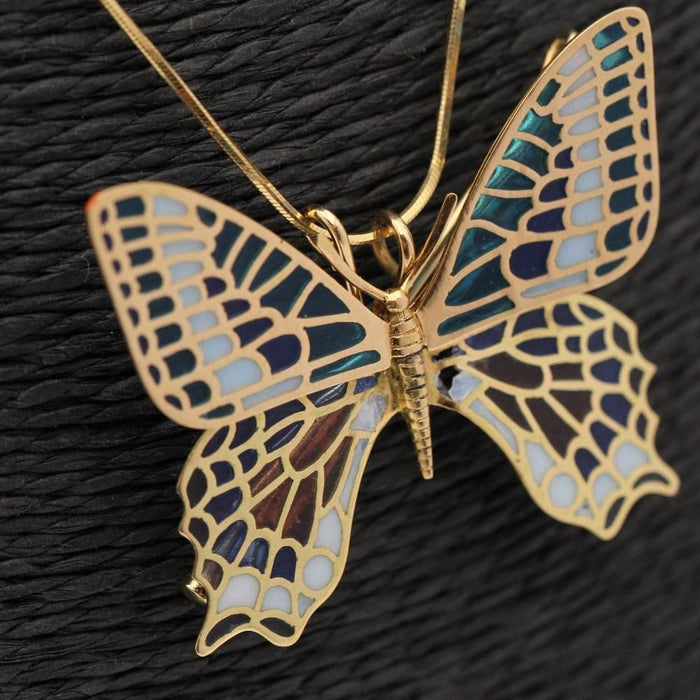 Pendentif Butterfly in gold and enamel. Double function. 58 Facettes N102948JC