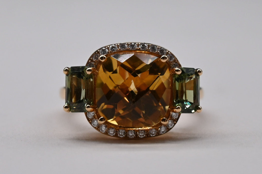 Bague 53.5 Bague Cocktail Or Rose Citrine Diamants Saphirs 58 Facettes