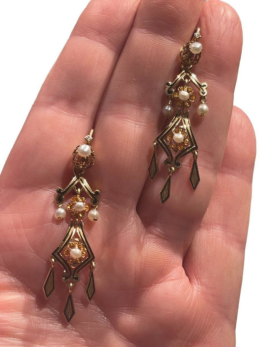 Boucles d'oreilles Pendants d'Oreilles En Or, émail Et Perles Fines 58 Facettes 949805