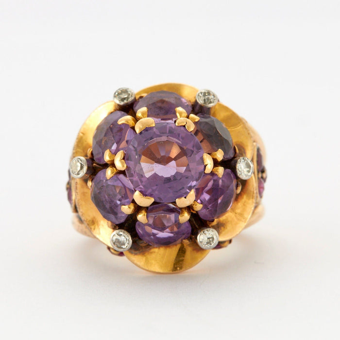 Bague 52 Bague Fleur Or Jaune Améthystes Diamants 58 Facettes 4927