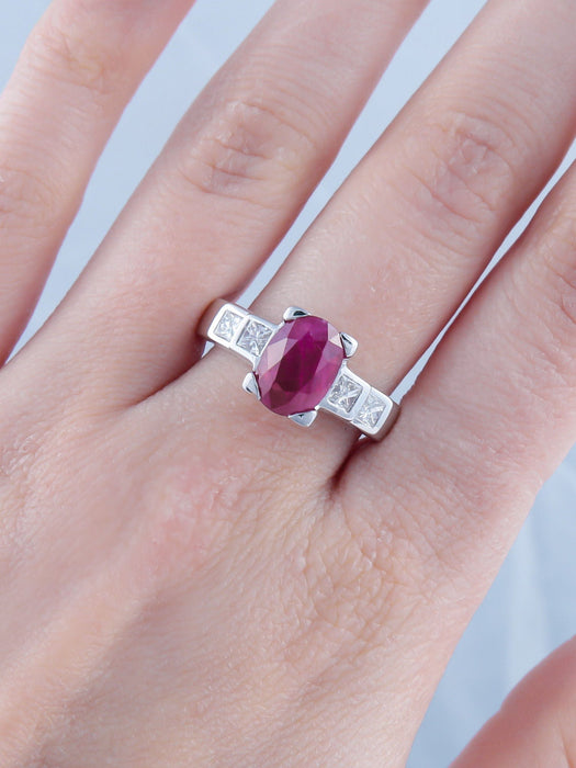 Bague 52 Bague Rubis et Diamants princesse 58 Facettes