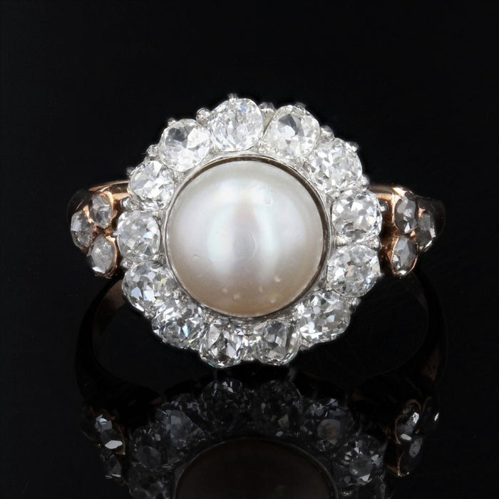 Bague 55 Bague perle fine diamants ancienne en marguerite 58 Facettes 19-642
