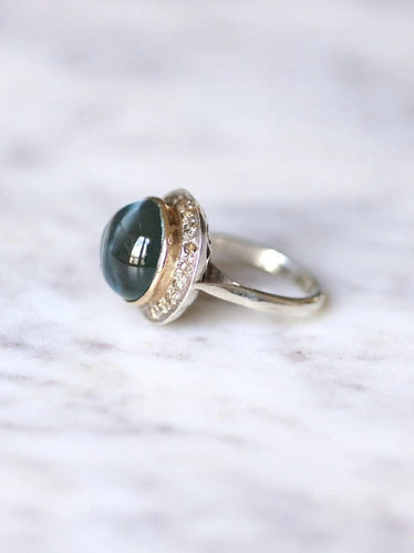 Bague vintage topaze bleue et diamants sur or et argent 58 Facettes