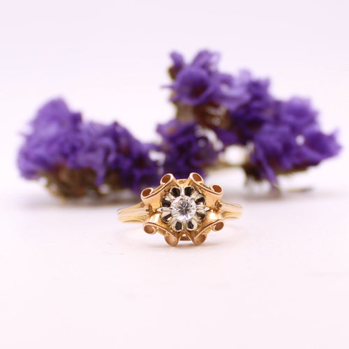 Bague Bague or jaune, pierre blanche 58 Facettes