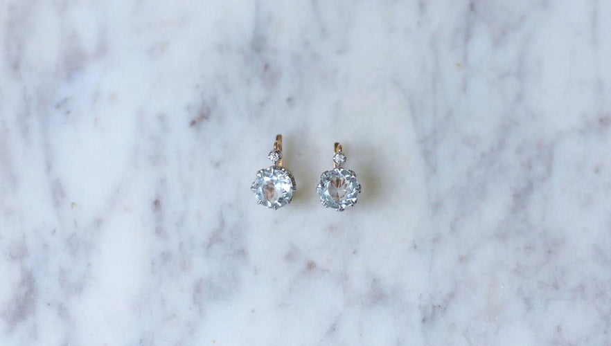 Boucles d'oreilles Boucles d'oreilles Or rose Platine Aigue-marine Diamants 58 Facettes