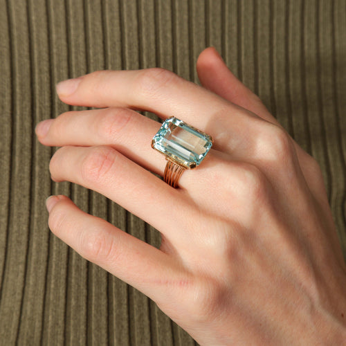 Bague BAGUE "SOUVERAINE" OR JAUNE & AIGUE-MARINE 58 Facettes BO/220116