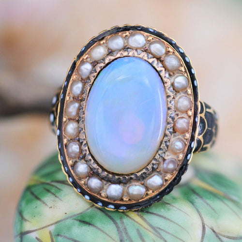 Bague 48 Bague ancienne opale perles fines émail 58 Facettes 22-493