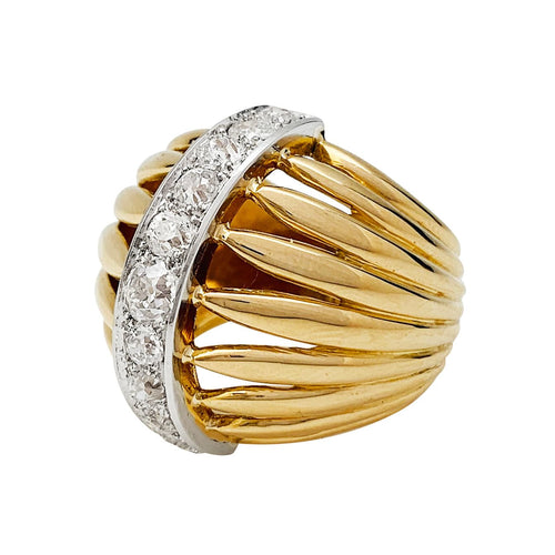 Bague 52 Bague dôme deux ors et diamants. 58 Facettes 30710