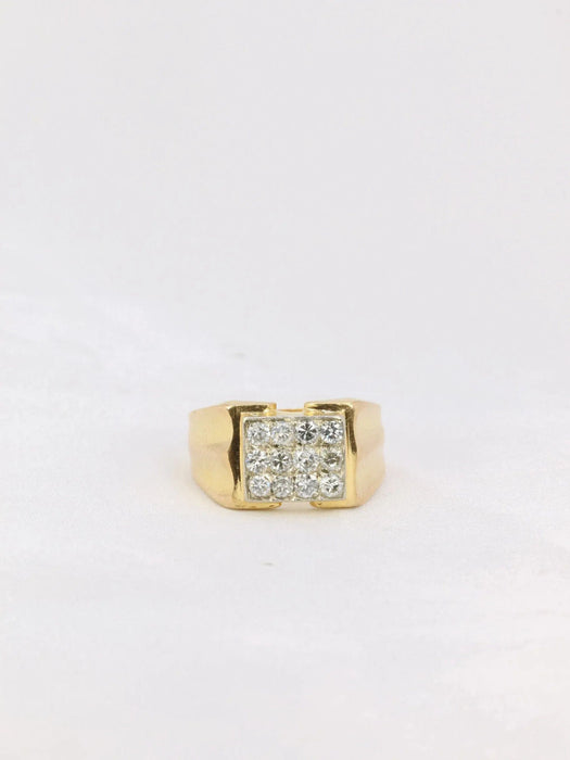 Bague 50 Chevalière Or jaune Plateau pavé de Diamants 58 Facettes J163