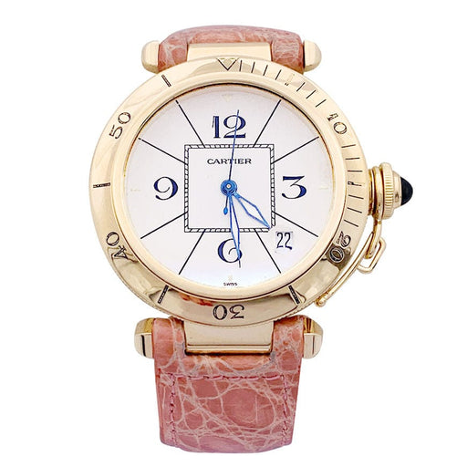 Cartier watch "Pasha" yellow gold, leather. 58 Facettes 33506