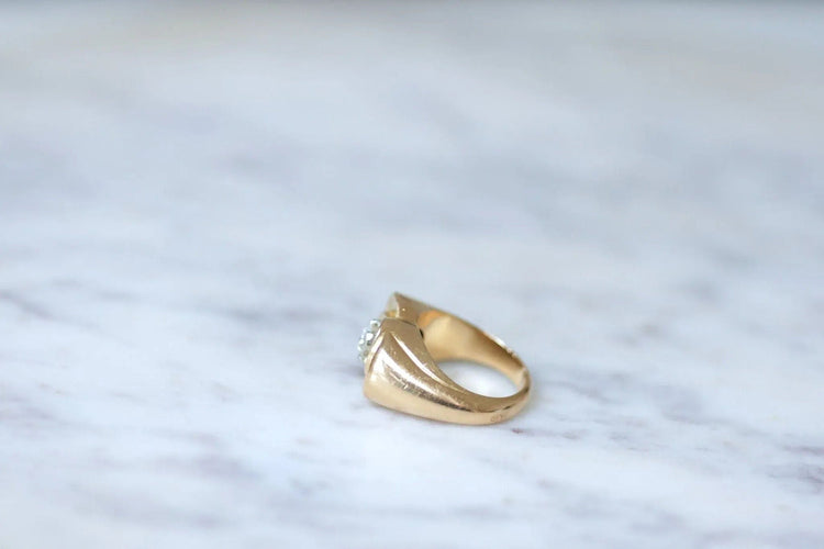 Bague 49.5 Bague Tank retro en or jaune et diamant 58 Facettes