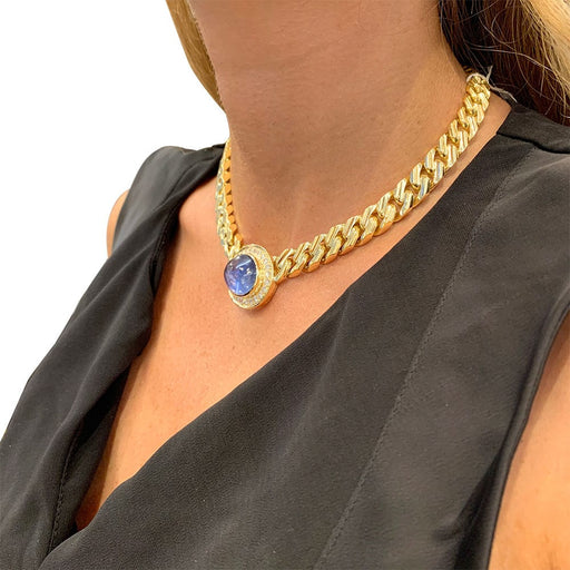 Bulgari Vintage Necklace Necklace in yellow gold, sapphire and diamonds. 58 Facettes 31795