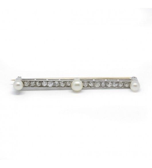 Broche Longueur : 5.1 cm / Jaune et blanc / Or 750 et Platine 950 Broche barrette Diamants & Perles 58 Facettes 200043R