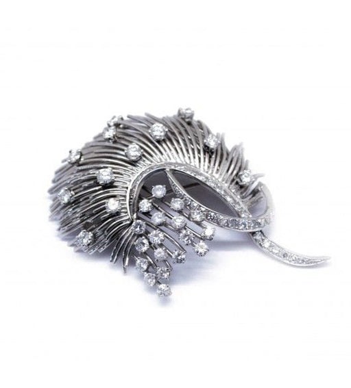 Broche Blanc/Gris / Or 750 Broche plume Or et diamants 58 Facettes 160125R