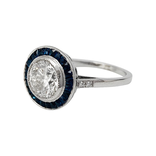 Bague 52 Bague style Art Déco, diamant 1.50 carats, saphirs. 58 Facettes 31012