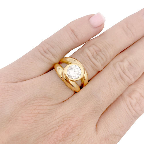 Bague 50 Bague entrelacée or jaune sertie d'un diamant. 58 Facettes 33603