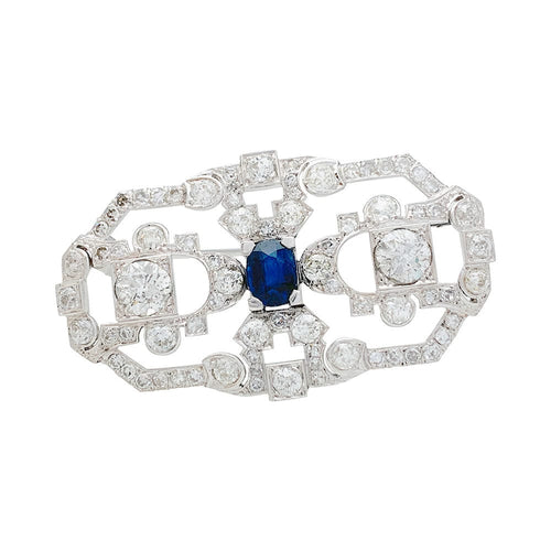 Broche Broche Art Déco en platine, or blanc, saphir et diamants. 58 Facettes 31225