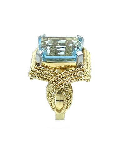 Bague 53 Bague 1950, or jaune 18K et aigue-marine 58 Facettes