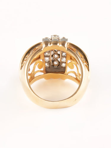 Bague 59 Bague en or jaune, platine et diamants 58 Facettes