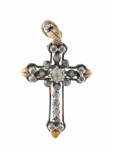 Pendentif Croix Or jaune et Diamants 58 Facettes